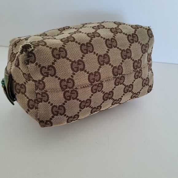 Gucci Logo Vintage Pouch Bag Clutch Zip Small Canvas Leather Beige Green Fair - Picture 4 of 11
